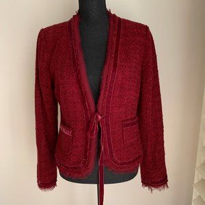 Anthropologie Tape Measure Wine Boucle Jacket